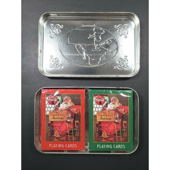 Playing Cards Coke Coca Cola For Sparkling Holidays 1998 2 Decks w Tin Santa - Picture 4 of 12